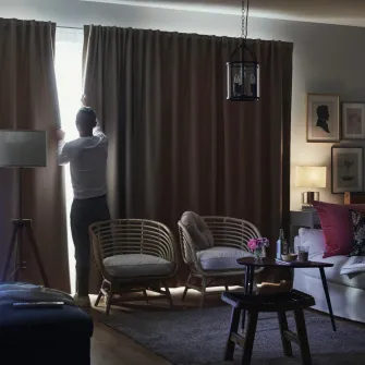 IKEA ANNAKAJSA Draperii semiopace, 2buc, bej/rjns, 145x300 cm