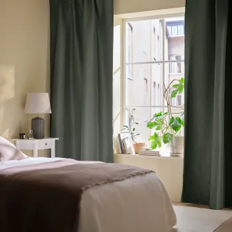 IKEA ANNAKAJSA Draperii semiopace, 2buc, verde inchis/rjns, 145x300 cm