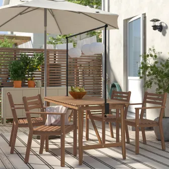 IKEA ASKHOLMEN / HELGEÖ Masa cu bagheta decorativa, exterior maro-i/negru, 143 cm