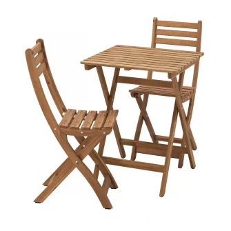IKEA ASKHOLMEN Masa cu 2 scaune pliante, exterior, maro-i, 60x62 cm