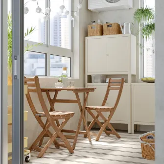 IKEA ASKHOLMEN Masa cu 2 scaune pliante, exterior, maro-i, 60x62 cm