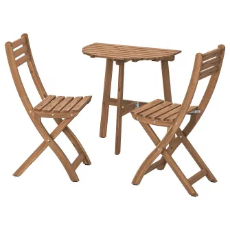 IKEA ASKHOLMEN Masa pentru perete+2 scaune, ext, maro-i, 70x44 cm