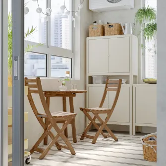 IKEA ASKHOLMEN Masa pentru perete+2 scaune, ext, maro-i, 70x44 cm