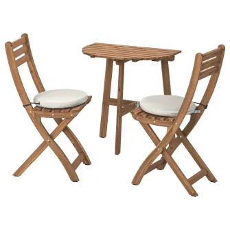 IKEA ASKHOLMEN Masa pentru perete+2 scaune, ext, maro-i/Frösön/Duvholmen bej, 70x44 cm