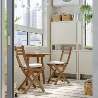 IKEA ASKHOLMEN Masa pentru perete+2 scaune, ext, maro-i/Frösön/Duvholmen bej, 70x44 cm