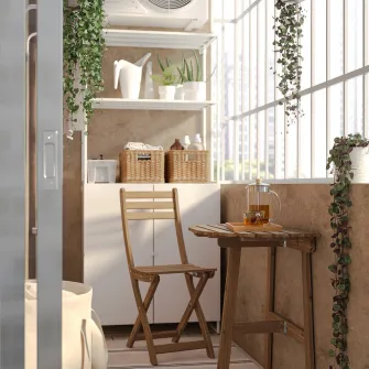 IKEA ASKHOLMEN Masa perete+scaun pliant,exterior, maro-i, 70x44 cm