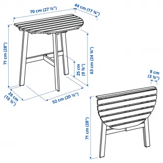 IKEA ASKHOLMEN Masa perete+scaun pliant,exterior, maro-i, 70x44 cm