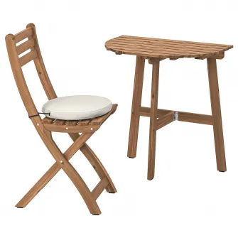 IKEA ASKHOLMEN Masa perete+scaun pliant,exterior, maro-i/Frösön/Duvholmen bej, 70x44 cm