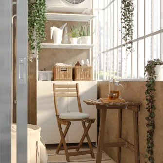 IKEA ASKHOLMEN Masa perete+scaun pliant,exterior, maro-i/Frösön/Duvholmen bej, 70x44 cm