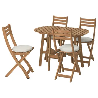 IKEA ASKHOLMEN Masa pliabila+4 scaune, exterior, pliabil maro-i/Frösön/Duvholmen bej