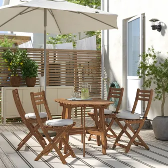 IKEA ASKHOLMEN Masa pliabila+4 scaune, exterior, pliabil maro-i/Frösön/Duvholmen bej