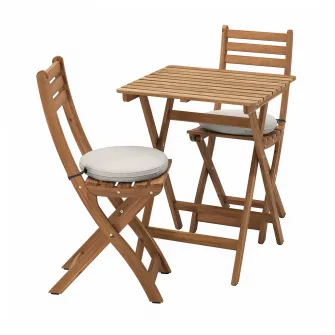 IKEA ASKHOLMEN Masa+2scaune pliante, exterior, maro-i/Frösön/Duvholmen bej, 60x62 cm