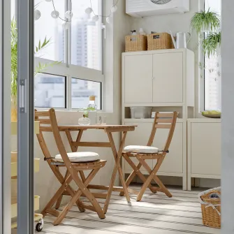 IKEA ASKHOLMEN Masa+2scaune pliante, exterior, maro-i/Frösön/Duvholmen bej, 60x62 cm