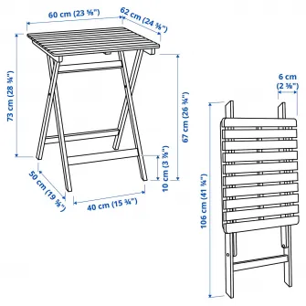 IKEA ASKHOLMEN Masa+2scaune pliante, exterior, maro-i/Frösön/Duvholmen bej, 60x62 cm
