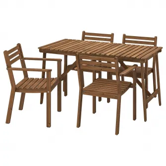 IKEA ASKHOLMEN Masa+4 scaune cu brate, exterior, maro-i, 143x75 cm