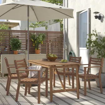 IKEA ASKHOLMEN Masa+4 scaune cu brate, exterior, maro-i, 143x75 cm