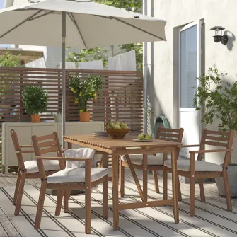 IKEA ASKHOLMEN Masa+4 scaune cu brate, exterior, maro-i/Frösön/Duvholmen bej, 143x75 cm