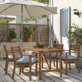 IKEA ASKHOLMEN Masa+4 scaune cu brate, exterior, maro-i/Klösan albastru, 143x75 cm