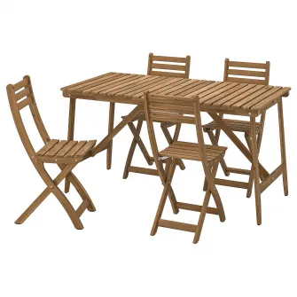 IKEA ASKHOLMEN Masa+4 scaune pliante, exterior, maro-i, 143x75 cm