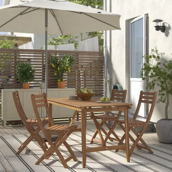 IKEA ASKHOLMEN Masa+4 scaune pliante, exterior, maro-i, 143x75 cm