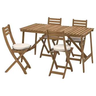 IKEA ASKHOLMEN Masa+4 scaune pliante, exterior, maro-i/Frösön/Duvholmen bej, 143x75 cm