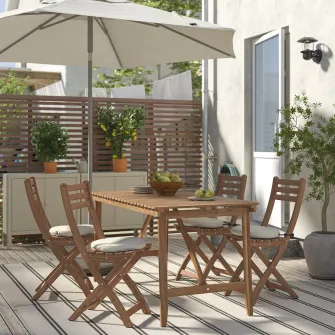 IKEA ASKHOLMEN Masa+4 scaune pliante, exterior, maro-i/Frösön/Duvholmen bej, 143x75 cm