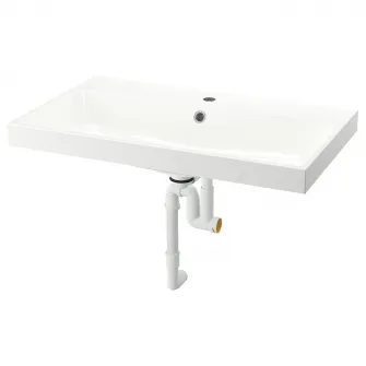 IKEA BACKSJÖN Lavoar cu sifon, alb, 80x48 cm