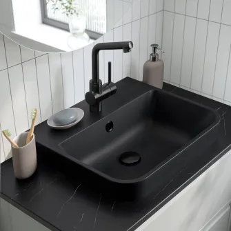 IKEA BACKSJÖN Lavoar semi-incastrat cu sifon, negru, 50x43 cm