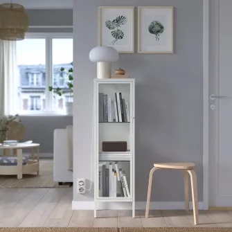 IKEA BAGGEBO Corp cu usa de sticla, metal/alb, 34x30x116 cm