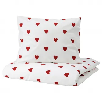 IKEA BARNDRÖM Husa pilota+fata perna, model inima/alb rosu, 150x200/50x60 cm