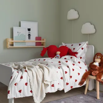 IKEA BARNDRÖM Husa pilota+fata perna, model inima/alb rosu, 150x200/50x60 cm