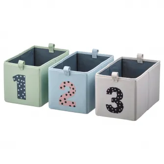 IKEA BARNDRÖM Set 3 cutii, verde albastru/bej, 17x27x17 cm