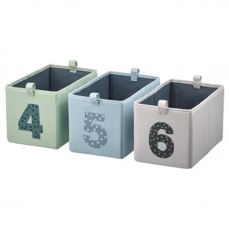 IKEA BARNDRÖM Set 3 cutii, verde albastru/bej, 17x27x17 cm