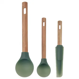 IKEA BÄCKRÖDING Spatula, set 3 bucati, lemn/gri inchis-verde