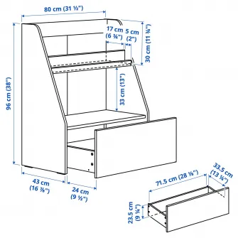 IKEA BERGIG Etajera carti cu depozitare, alb