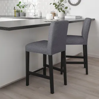 IKEA BERGMUND Scaun bar cu spatar, inaltimea blatului negru/Gunnared, gri mediu, 62 cm