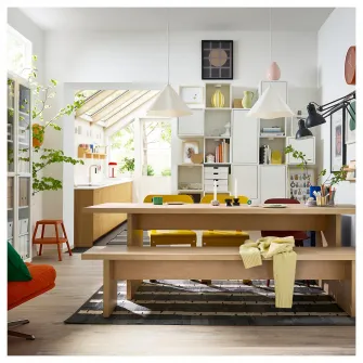 IKEA BERGSHYTTAN Banca, aspect fumuriu furnir mesteacan, 210x38 cm