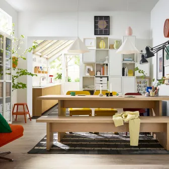 IKEA BERGSHYTTAN Masa, aspect fumuriu furnir mesteacan, 240x93 cm