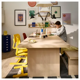 IKEA BERGSHYTTAN Masa, aspect fumuriu furnir mesteacan, 240x93 cm