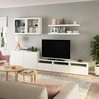 IKEA BESTÅ / LACK Ansamblu depozitare TV, alb, 300x42x195 cm