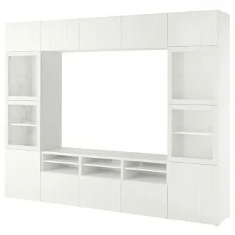 IKEA BESTÅ Ansamblu depozitare TV/usi sticla, alb Sutterviken/Sindvik stc a tr, 300x42x231 cm