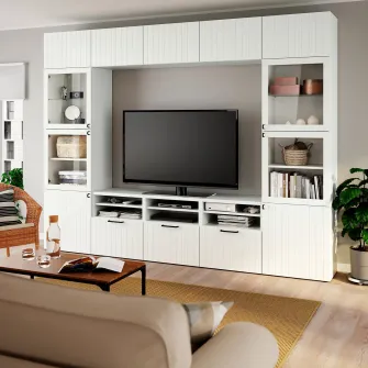 IKEA BESTÅ Ansamblu depozitare TV/usi sticla, alb Sutterviken/Sindvik stc a tr, 300x42x231 cm