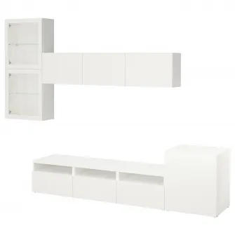 IKEA BESTÅ Ansamblu depozitare TV/usi sticla, alb/Lappviken stc a tr, 300x42x211 cm