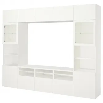 IKEA BESTÅ Ansamblu depozitare TV/usi sticla, alb/Lappviken stc a tr, 300x42x231 cm