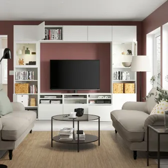 IKEA BESTÅ Ansamblu depozitare TV/usi sticla, alb/Lappviken stc a tr, 300x42x231 cm