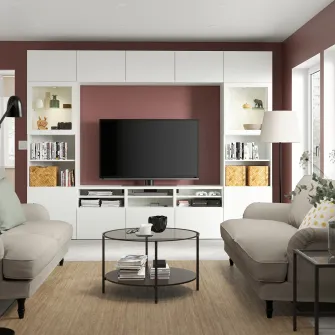 IKEA BESTÅ Ansamblu depozitare TV/usi sticla, alb/Lappviken stc a tr, 300x42x231 cm