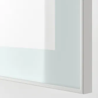 IKEA BESTÅ Ansamblu depozitare TV/usi sticla, alb/Selsviken lucios/sticla mata bej, 300x42x231 cm