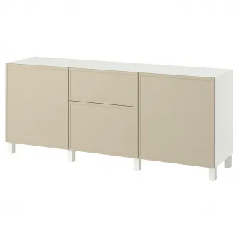 IKEA BESTÅ Ansamblu depozitare cu sertare, Krukmakare bej/Stubbarp alb, 180x42x74 cm
