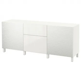 IKEA BESTÅ Ansamblu depozitare cu sertare, Laxviken alb/Selsviken lucios/alb, 180x42x74 cm
