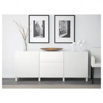 IKEA BESTÅ Ansamblu depozitare cu sertare, Laxviken alb/Selsviken lucios/alb, 180x42x74 cm